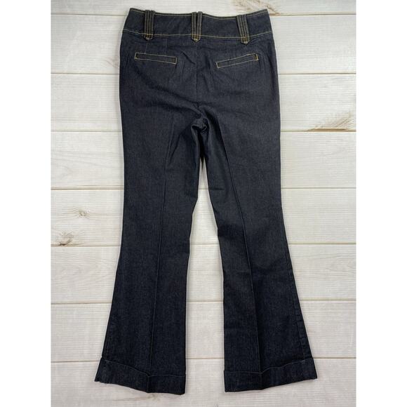 Bisou Bisou Jeans Womens 12 Dark Wash Permanent Seam Wide Flare Boho Y2K Slacks - Picture 7 of 10